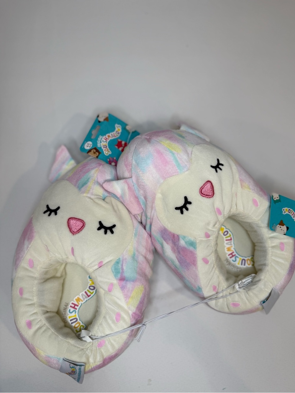 Squishmallows Cream and Pastel Multicolor Owl Plush Slippers 4-5